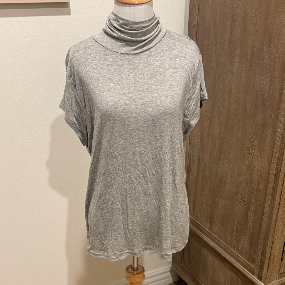 CAbi Light Gray Short Sleeve Turtleneck Top
